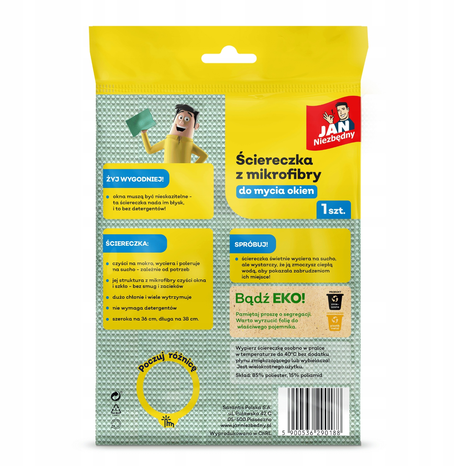 JAN NIEZBĘDNY ŚCIERKA DO MYCIA OKIEN Z MIKROFIBRY Zastosowanie uniwersalne