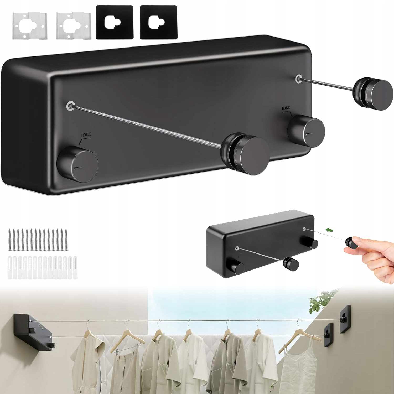 Levně Výsuvný Provázek Ocelové Lanko Na Praní Prádla 4,2 M 2 Způsoby Instalace