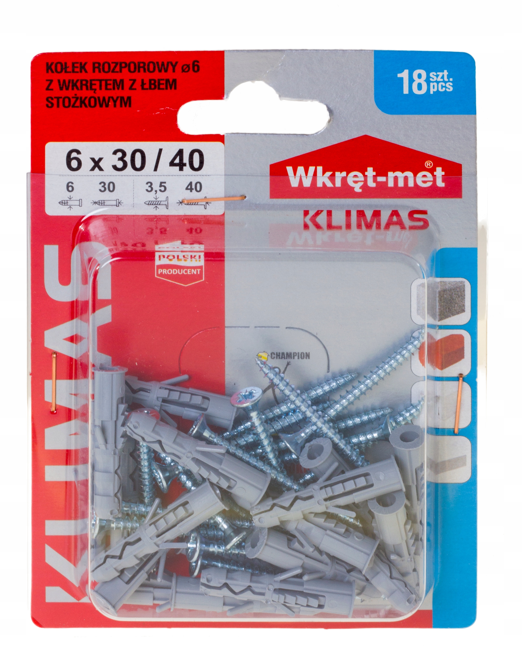 

Kołki Rozporowe 6x30 Z Wkrętem 40 18szt.