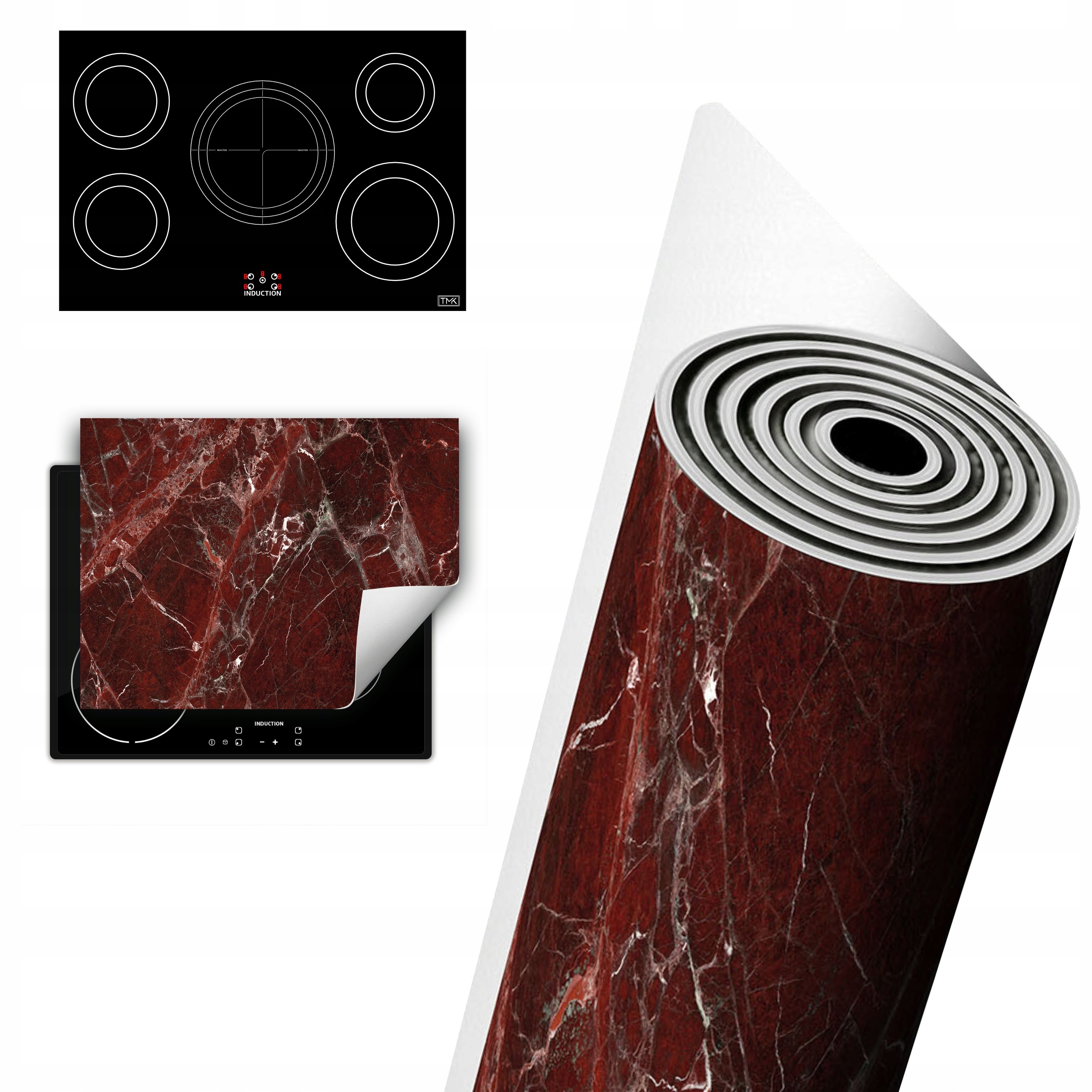 Vinylová Ochranná Deska Na Indukci 80x52 bordó mramor
