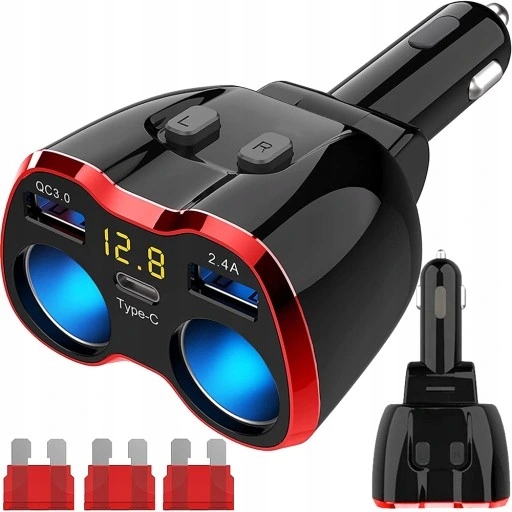 ROZDZIELACZ ZAPALNICZKI ŁADOWARKA 3.1A WOLTOMIERZ