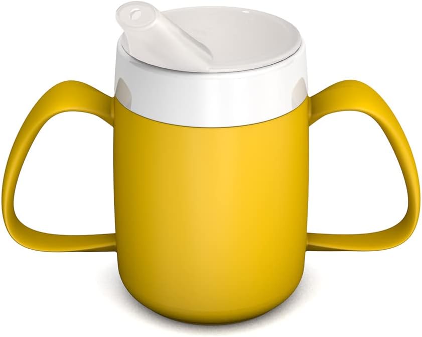 Kubek z uchwytami ustnikiem dziubkiem senior dorosły 140ml Żółty Ornamin