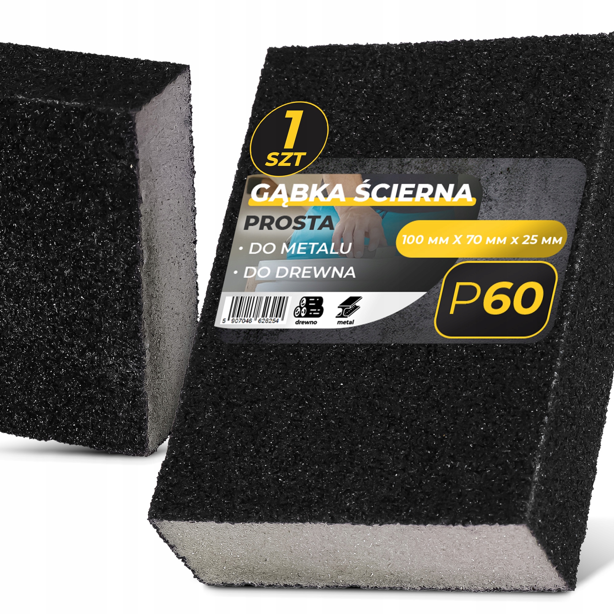 Gąbka Ścierna Szlifierska P60 Papier Ścierny Kostka Farb Lakierów Gładzi 0U