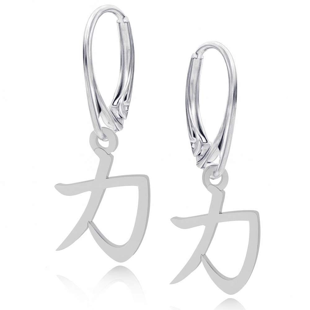 Kanji japonský znak síly náušnice se zapínáním na anglický patent stříbro 925