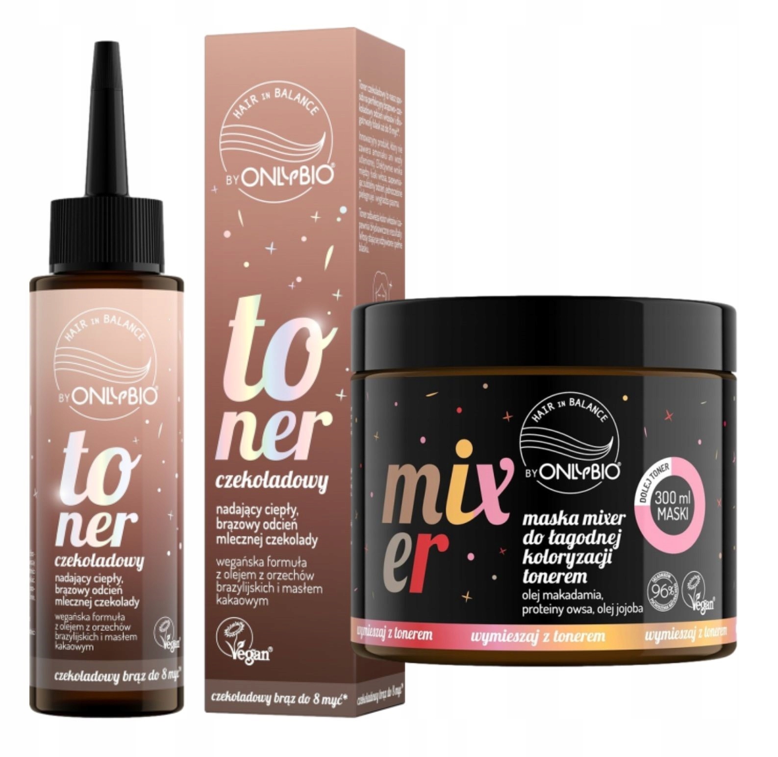 Sada Onlybio Toner na vlasy Čokoládová barva Mixer Maska