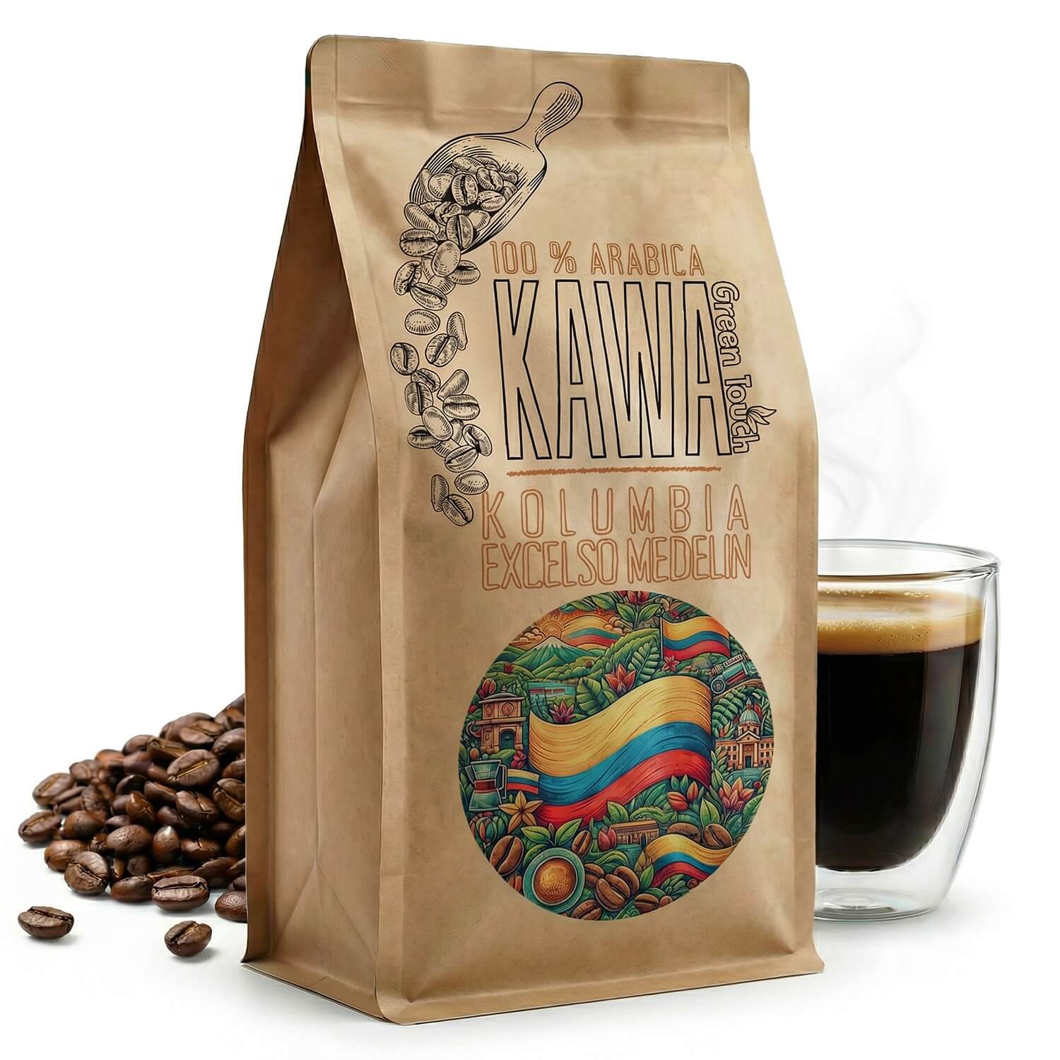 Levně Káva Zrnková Kolumbie Excelso Medelin 100% arabica 1 kg Green Touch