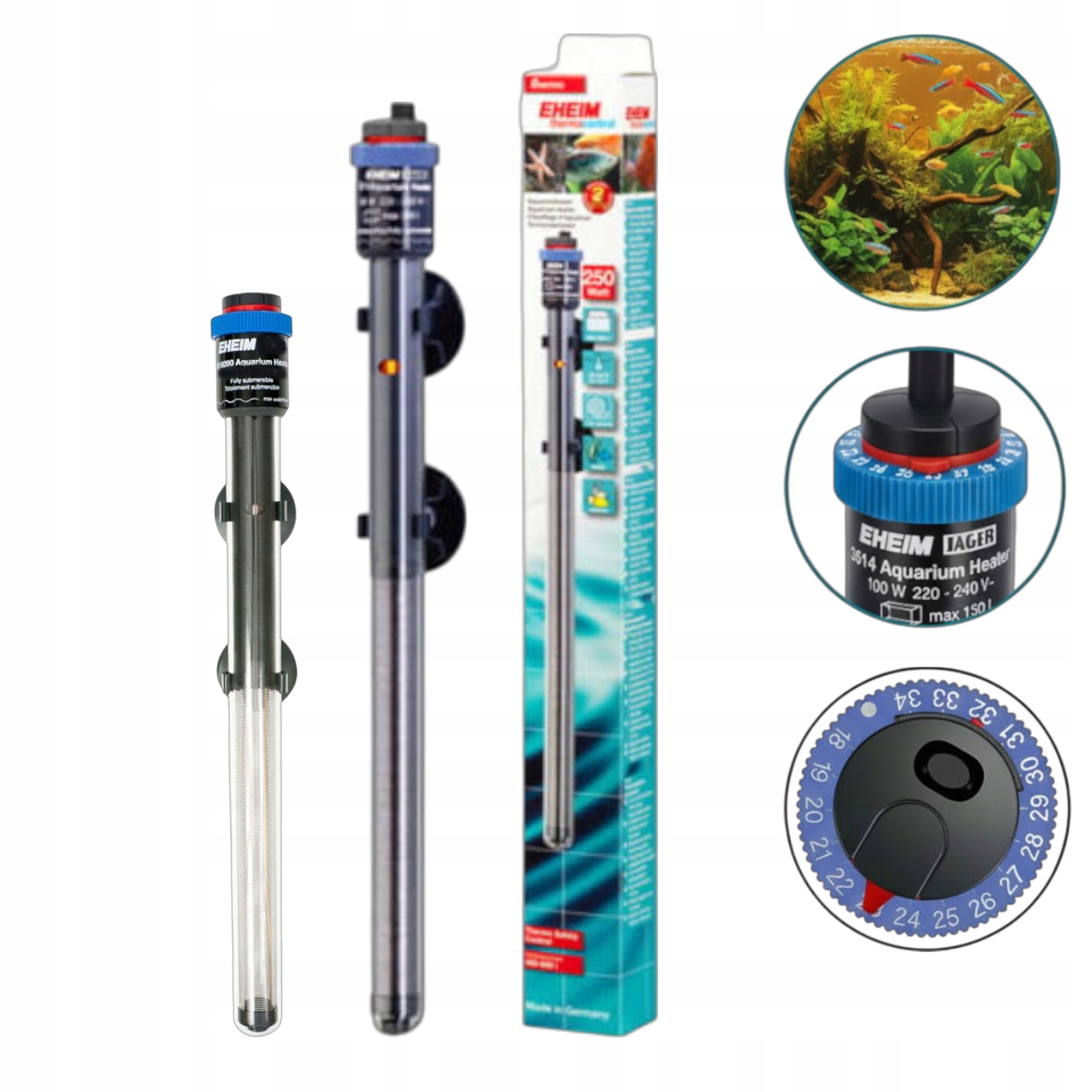 Grzałka z Termostatem do Akwarium 400-600l Moc 250W Długość 45,2cm Duran