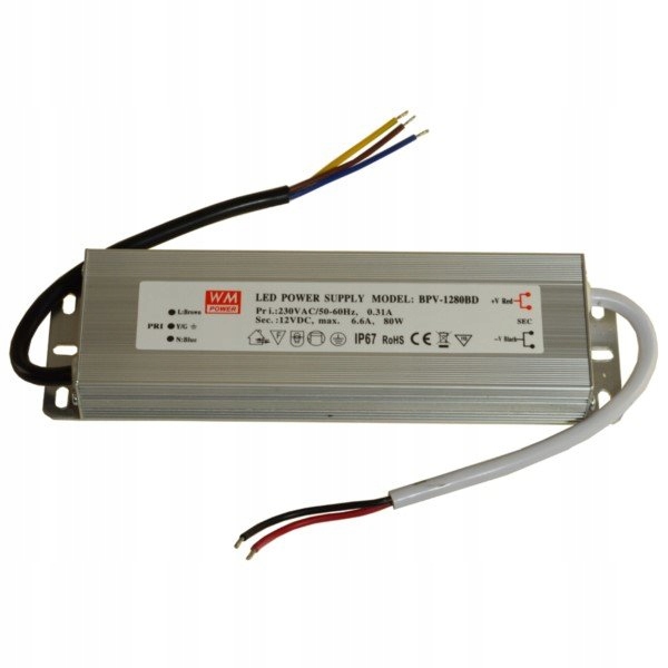 Zasilacz modułowy 12V 6,67A 80W IP68 hermetyczny aluminiowy 160x51x32mm Led