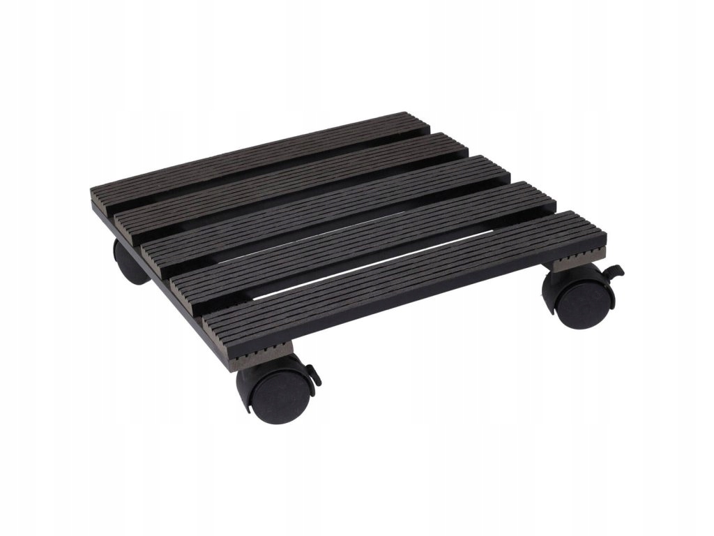 Podstavec pod květináč na kolečkách, černý, 29 x 29 cm