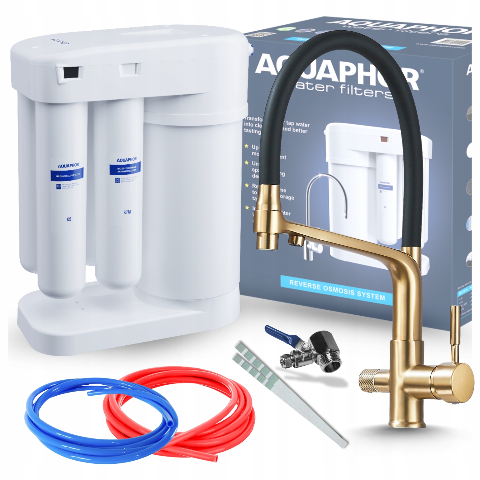 Filtr Na Vodu Aquaphor Morion A Kuchyňská Baterie S Výsuvným Výtokem Ze Zlata