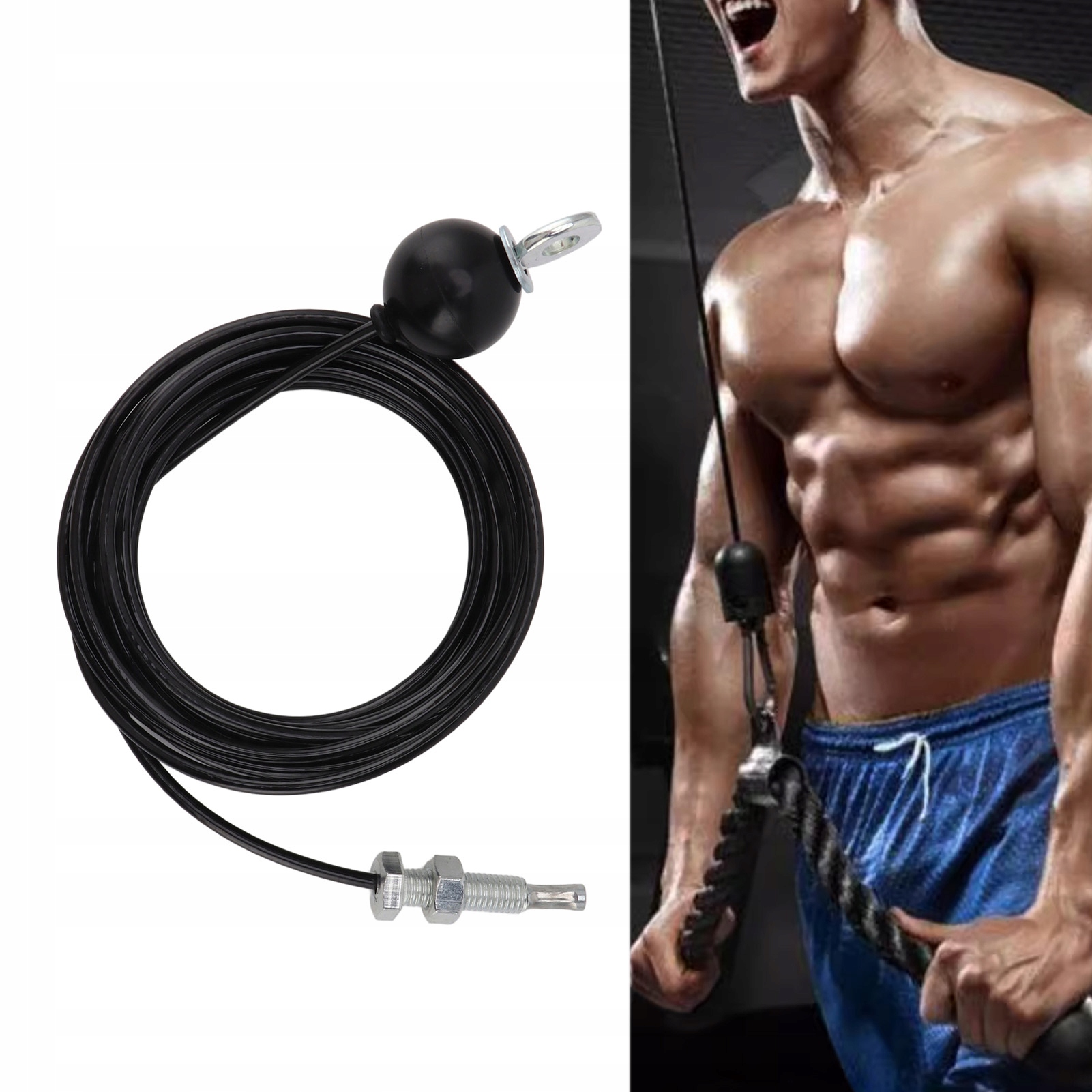 LINA STALOWA O DUŻEJ WYTRZYMAŁOŚCI DO ĆWICZEŃ FITNESS CZARNY 5M Długość 1 m