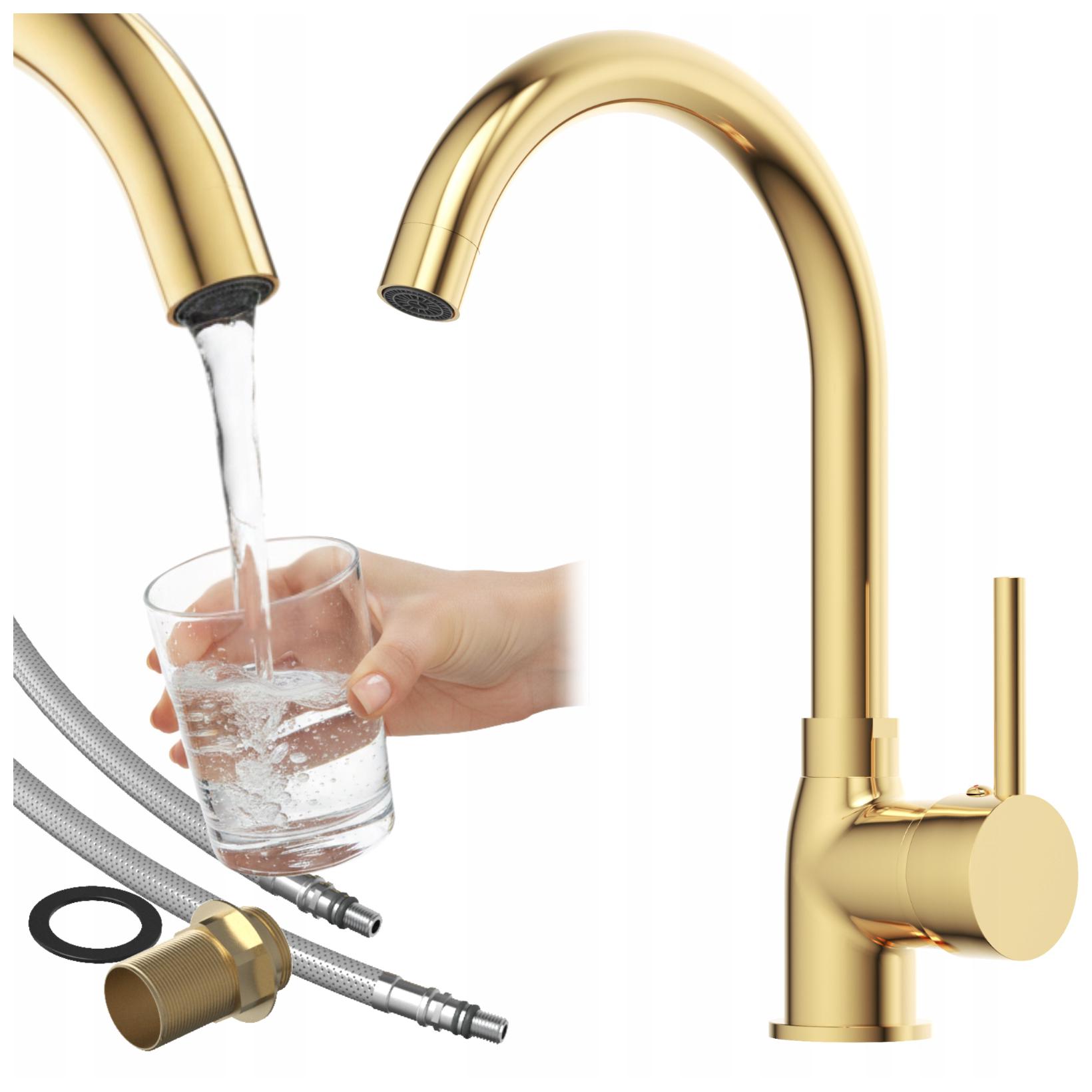 Kuchyňská baterie pro dřez, jednopáková, stojanová baterie Beta, zlatá