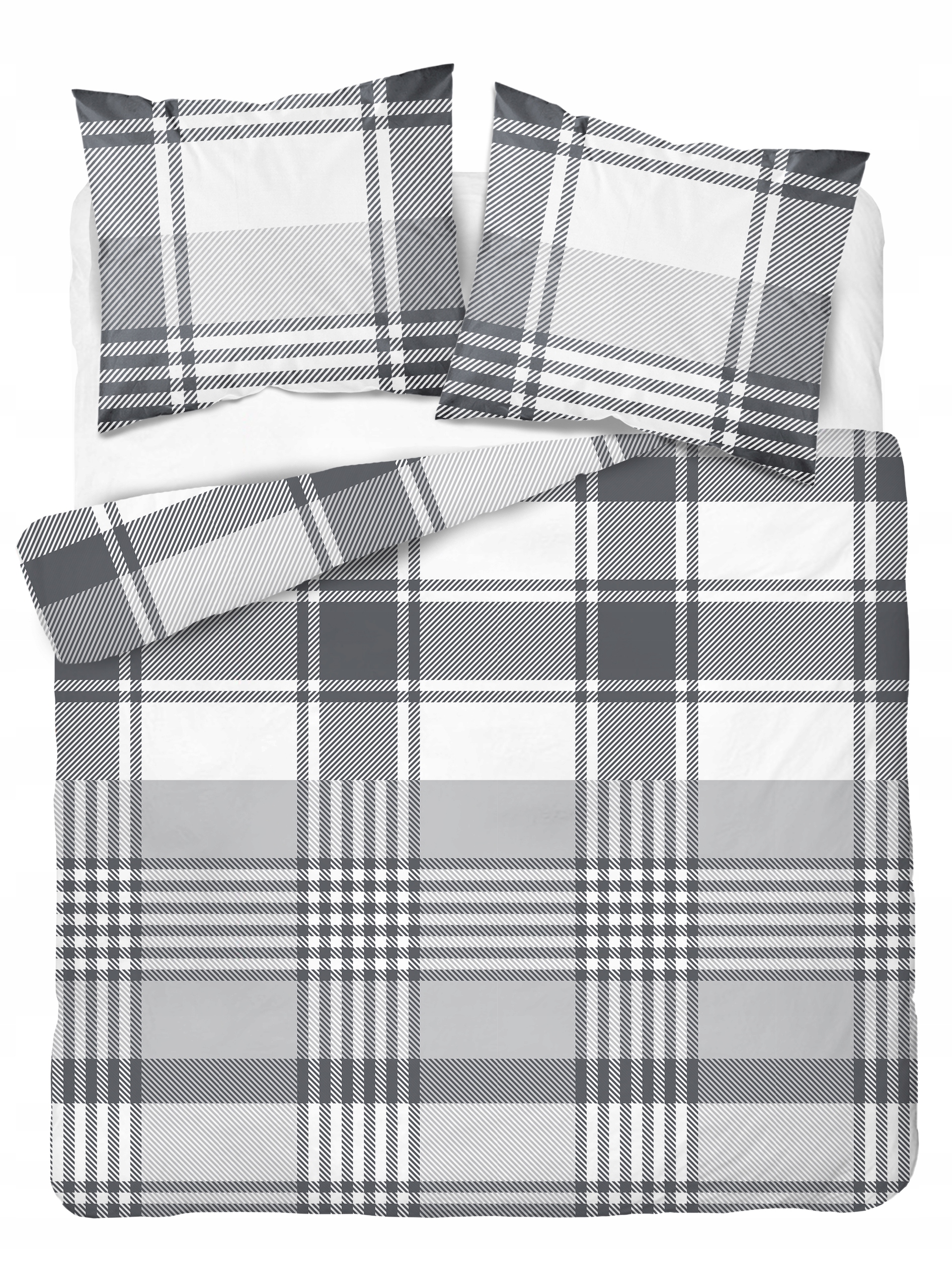 Pościel krata geometria młodzieżowa 220x200 szara grafit bawełniana matowa