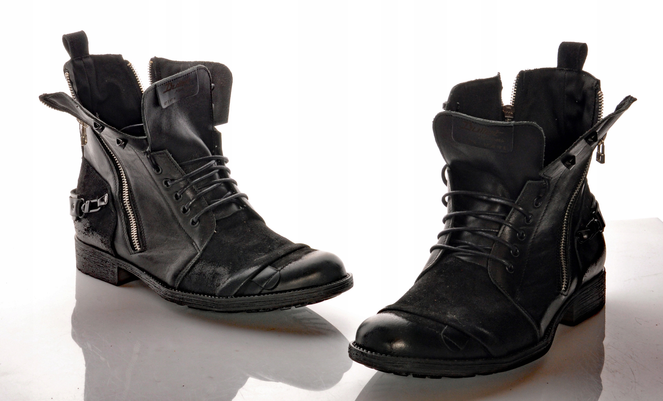 BUTY czarne militarne sztyblety MĘSKIE skóra 42 PL Rozmiar 42