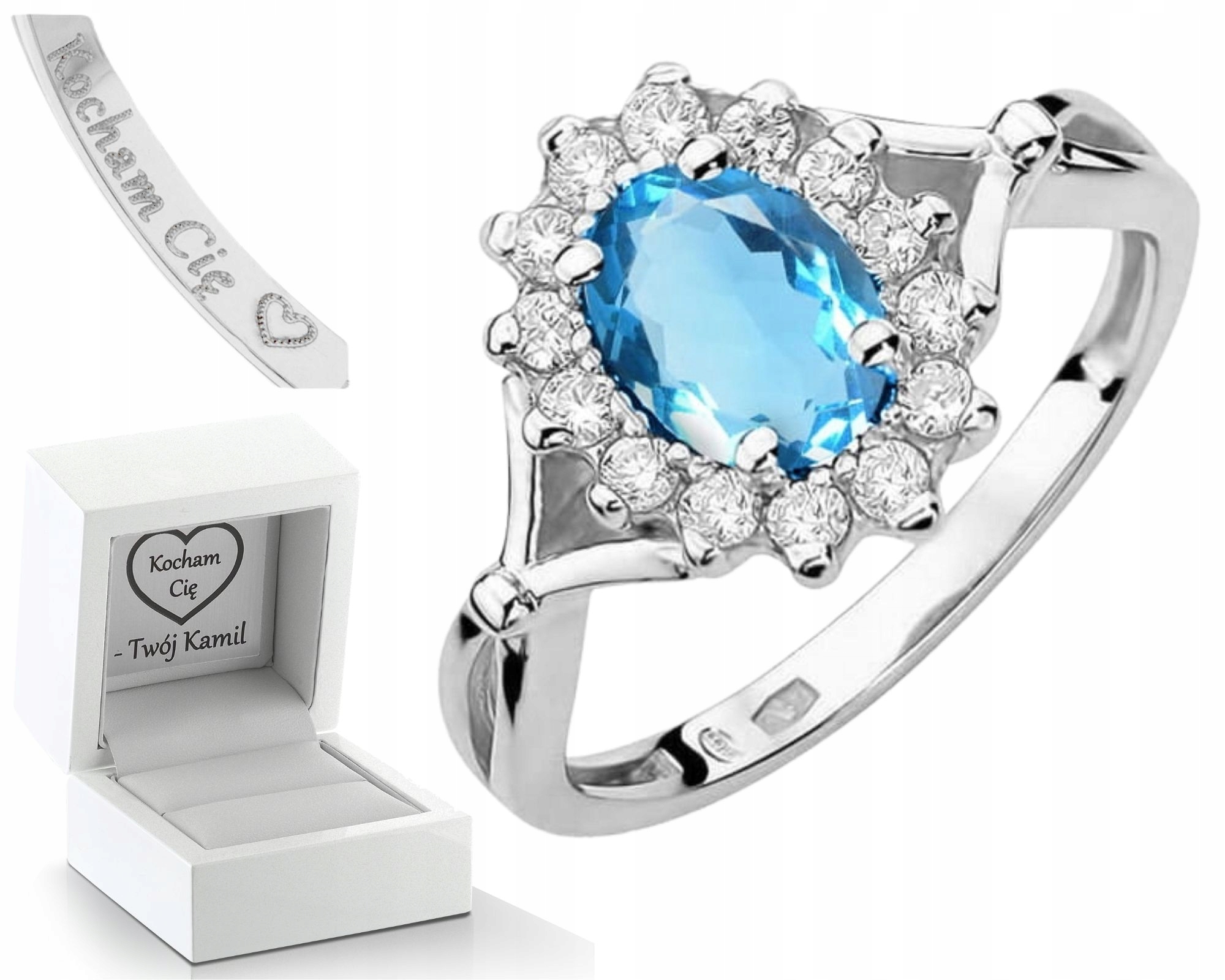 Prstýnek Z Bílého Zlata S Topazovými Diamanty, Zlato 585, 14K, Gravírování Dárek