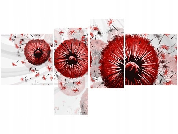 100 55cm Obraz 4 elem Czerwone dmuchawce 6 płótno druk