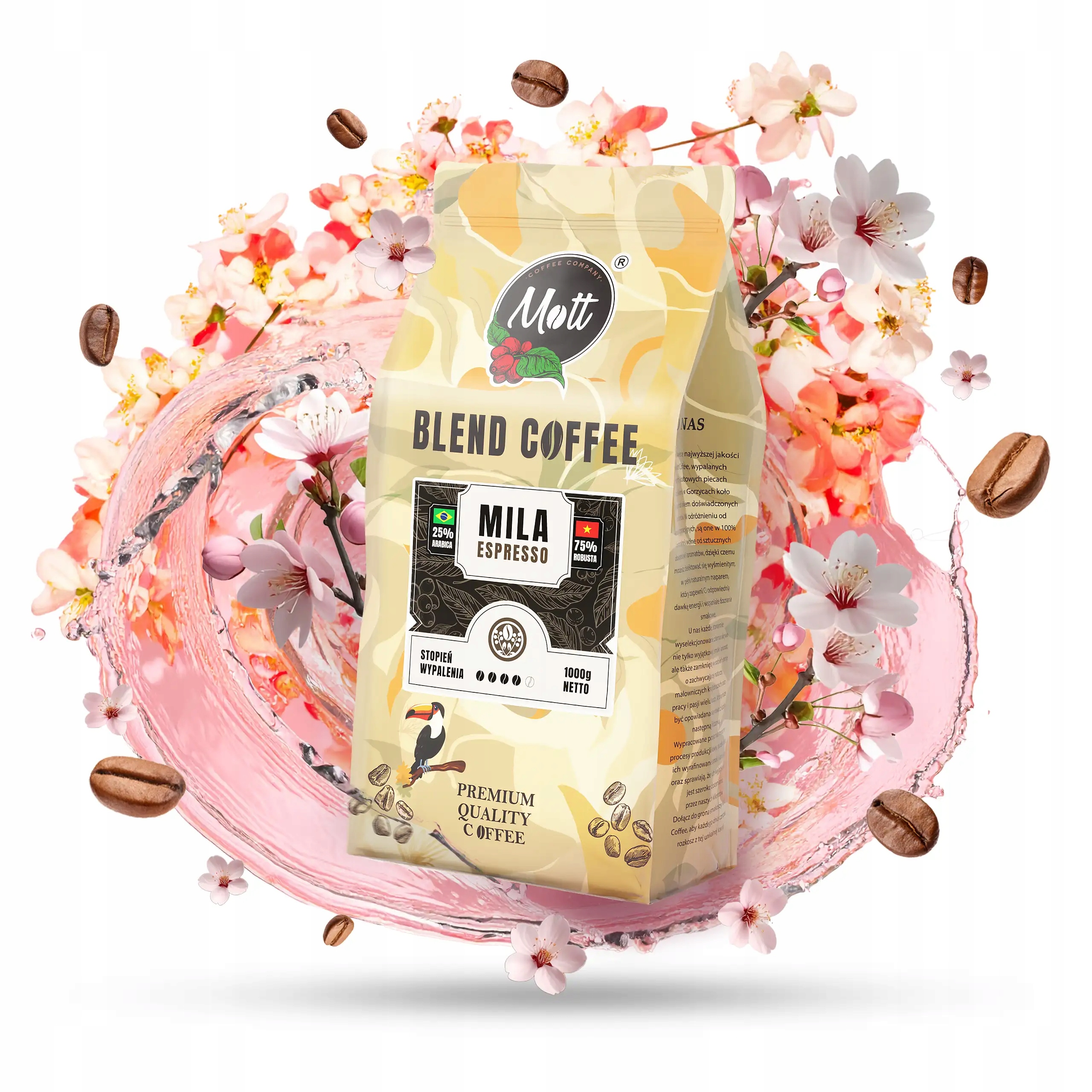 Levně Káva zrnková 1 kg Espresso Tmavě pražená Čerstvě pražená Mott Coffe