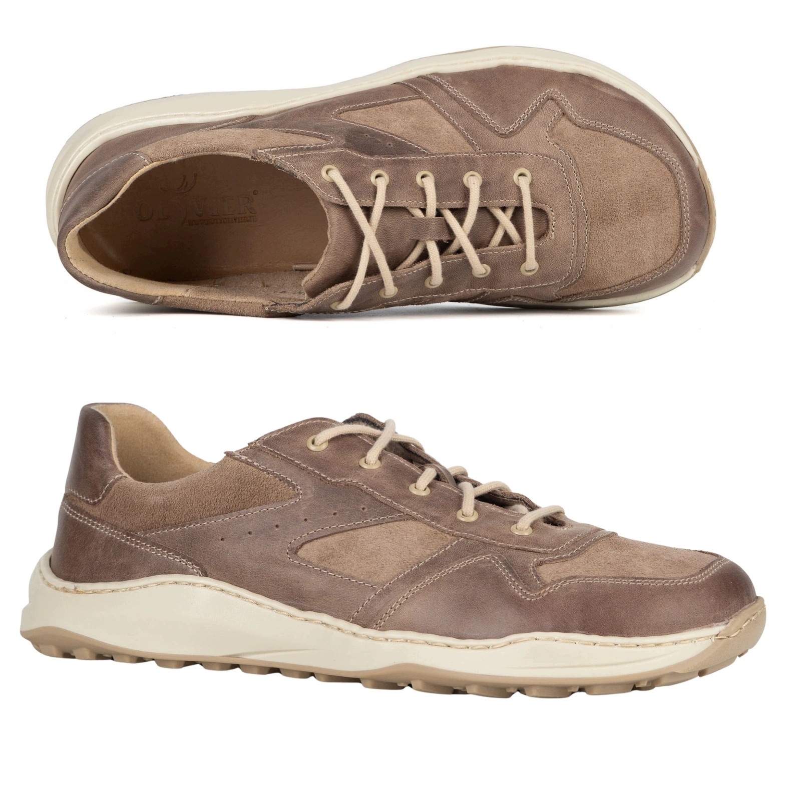 Pánské kožené boty Barefoot široké nulové drop tenisky 0843W khaki 43