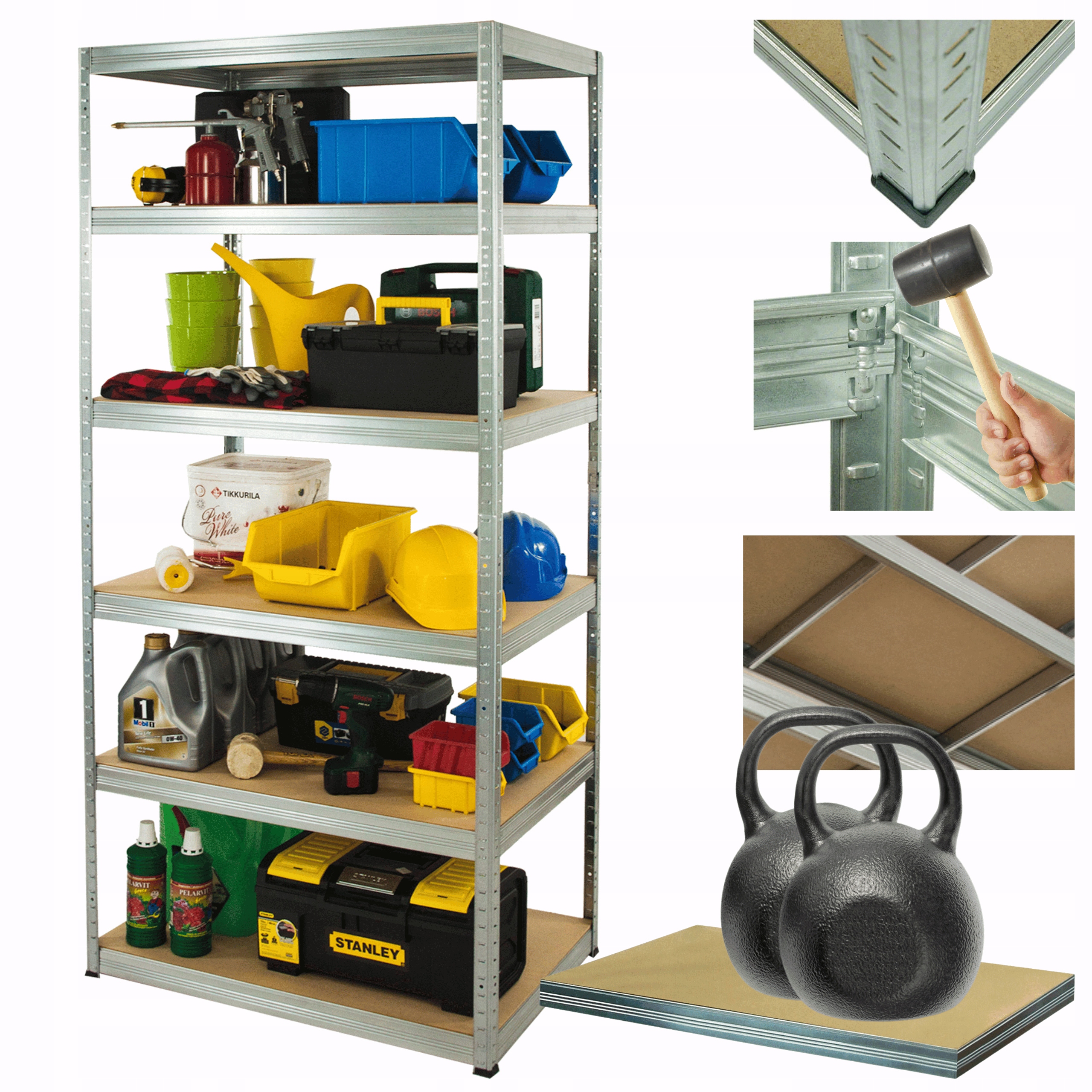 Kovový skladový regál, pozinkovaný stojan Helios 196x110x30 cm 6Px275 kg Silný