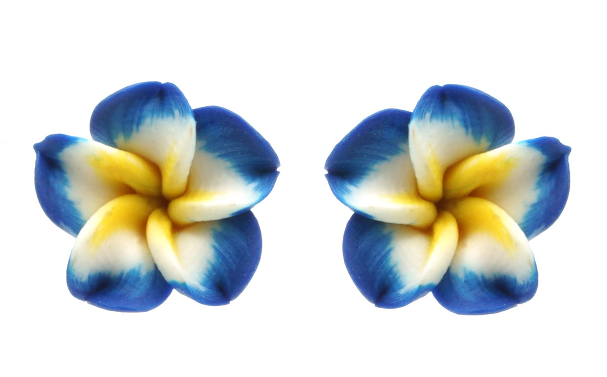

Kolczyki kwiaty hawajskie ciemnoniebieski biały