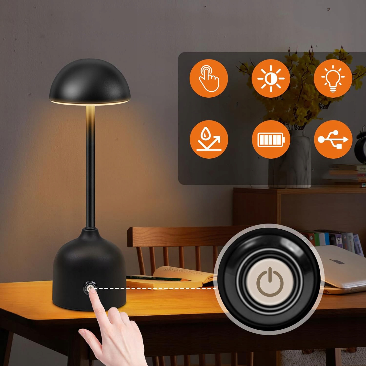 BEZPRZEWODOWA LAMPA STOŁOWA LAMPKA NOCNA DOTYKOWA ŚCIEMNIALNA USB 4500mAh Kod producenta 1