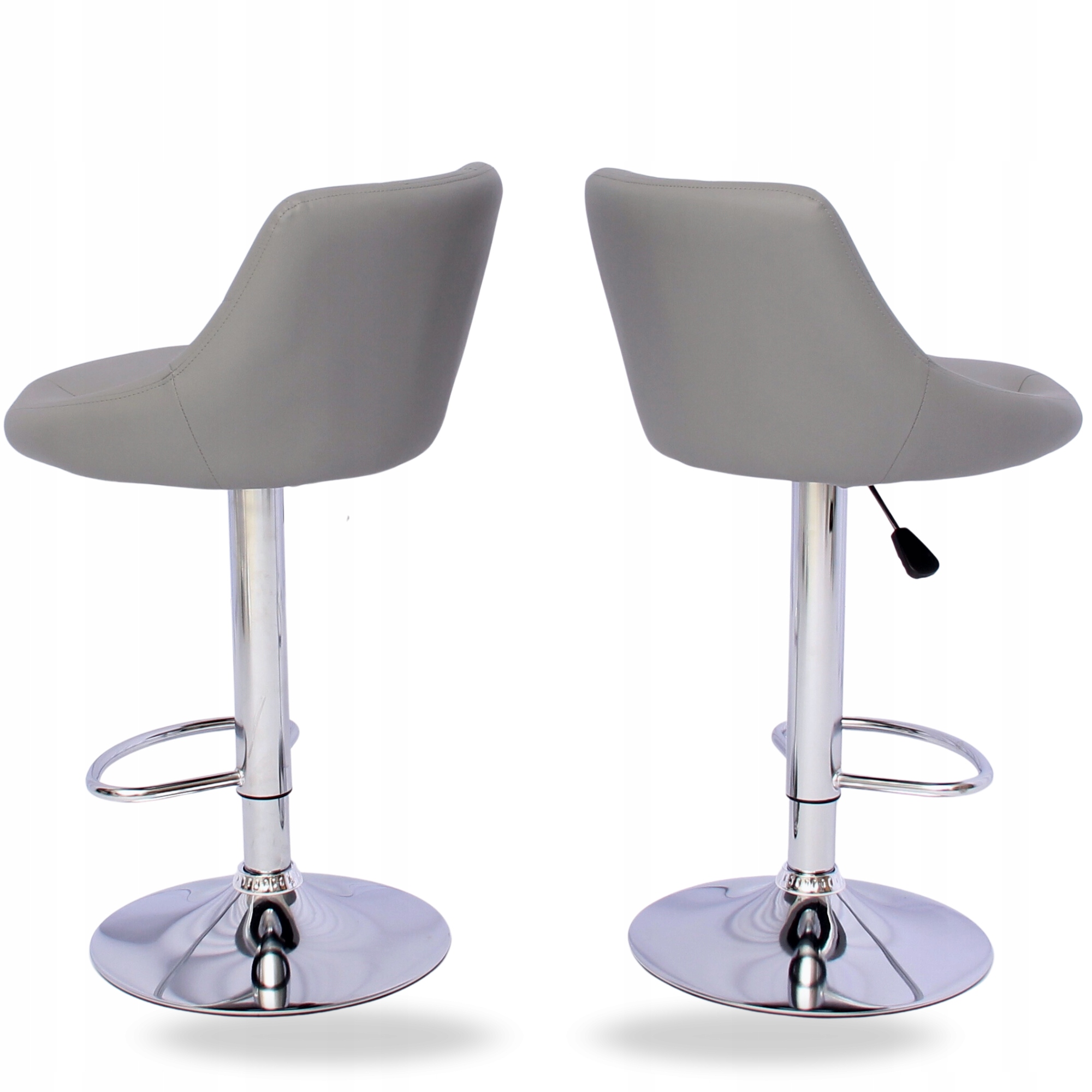 2x Hokery Krzesła Barowe Skóra Pikowane Skóra Ekologiczna Szare Regulowane Głębokość mebla 35 cm