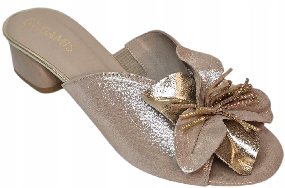 Gamis 7825 Elegantní Nazouváky BÉŽOVÁ/Puder, květ, kůže vel 40