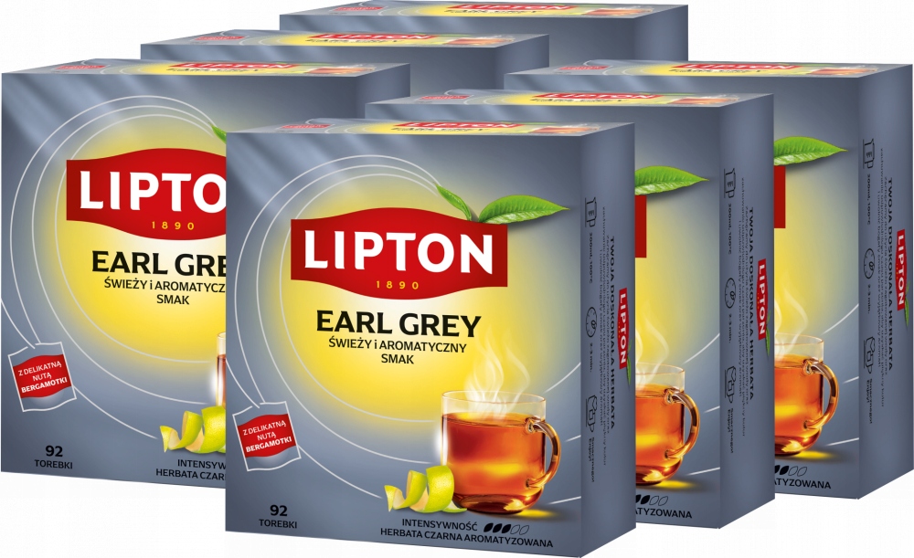 Herbata Earl Grey czarna w torebkach Lipton 92 szt x6