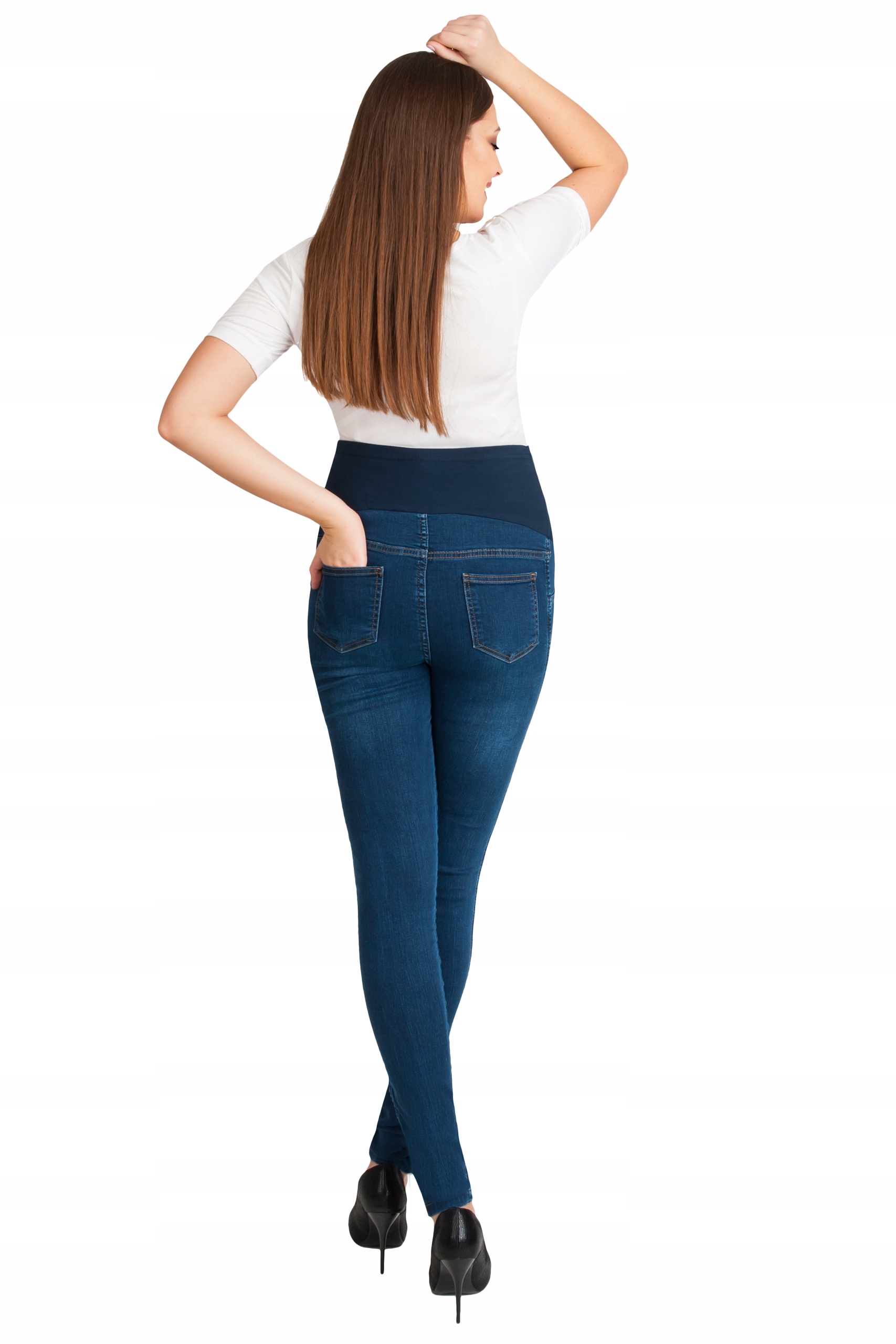 SPODNIE CIĄŻOWE JEANS RURKI ROZ M GRANATOWE Model RURKI