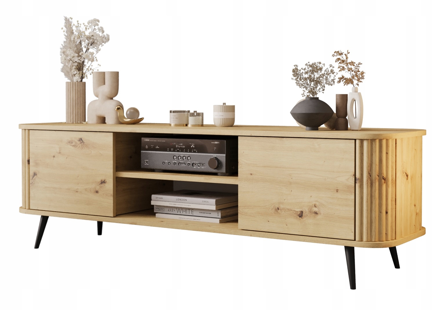 SZAFKA RTV Z LAMELAMI MOONLIGHT 150CM - DĄB ARTISAN