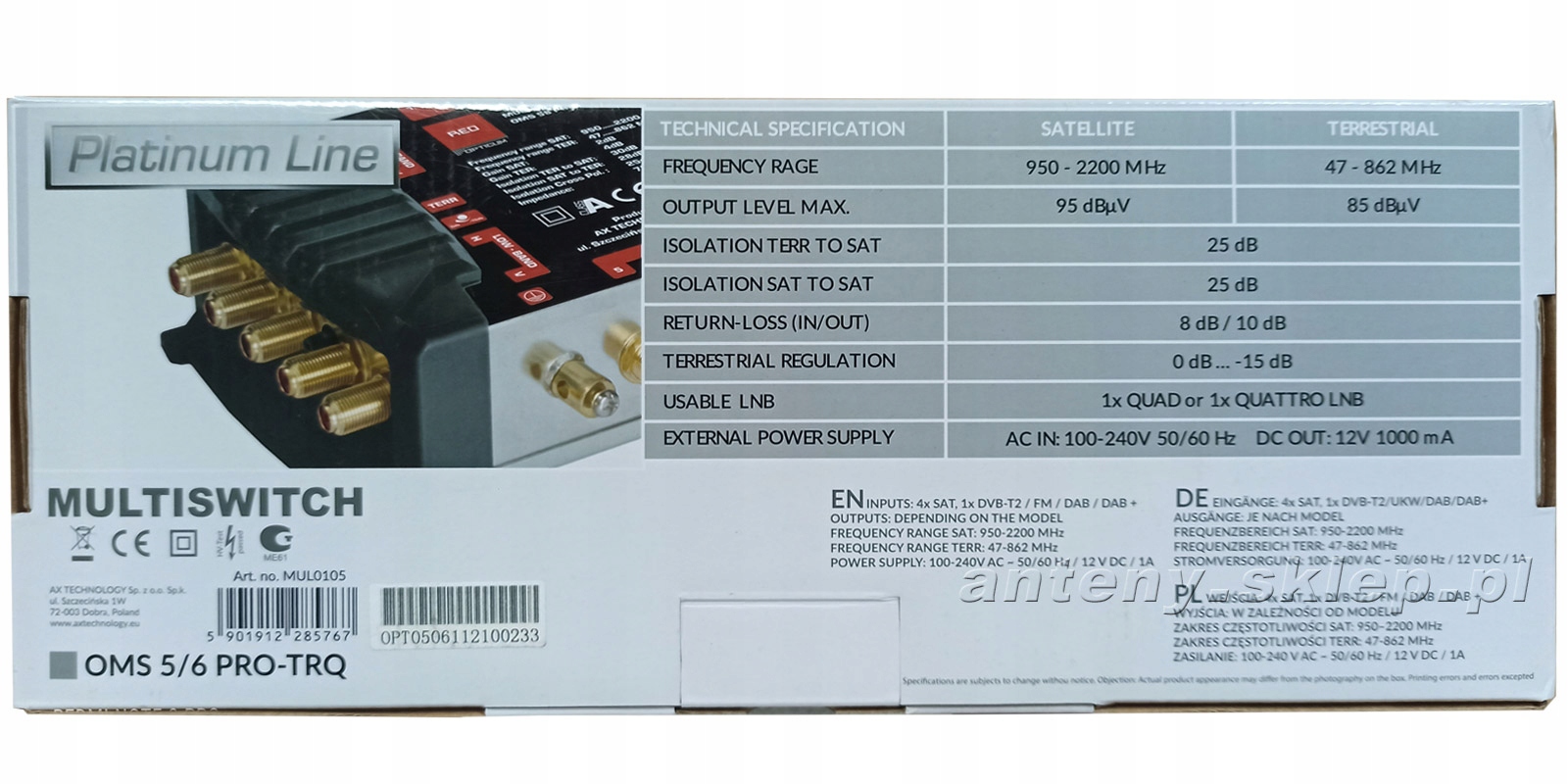 MULTISWITCH Opticum OMS 5/6 PRO-TRQ, 1xSAT+DVBt +gratis Model OMS 5/6 PRO-TRQ