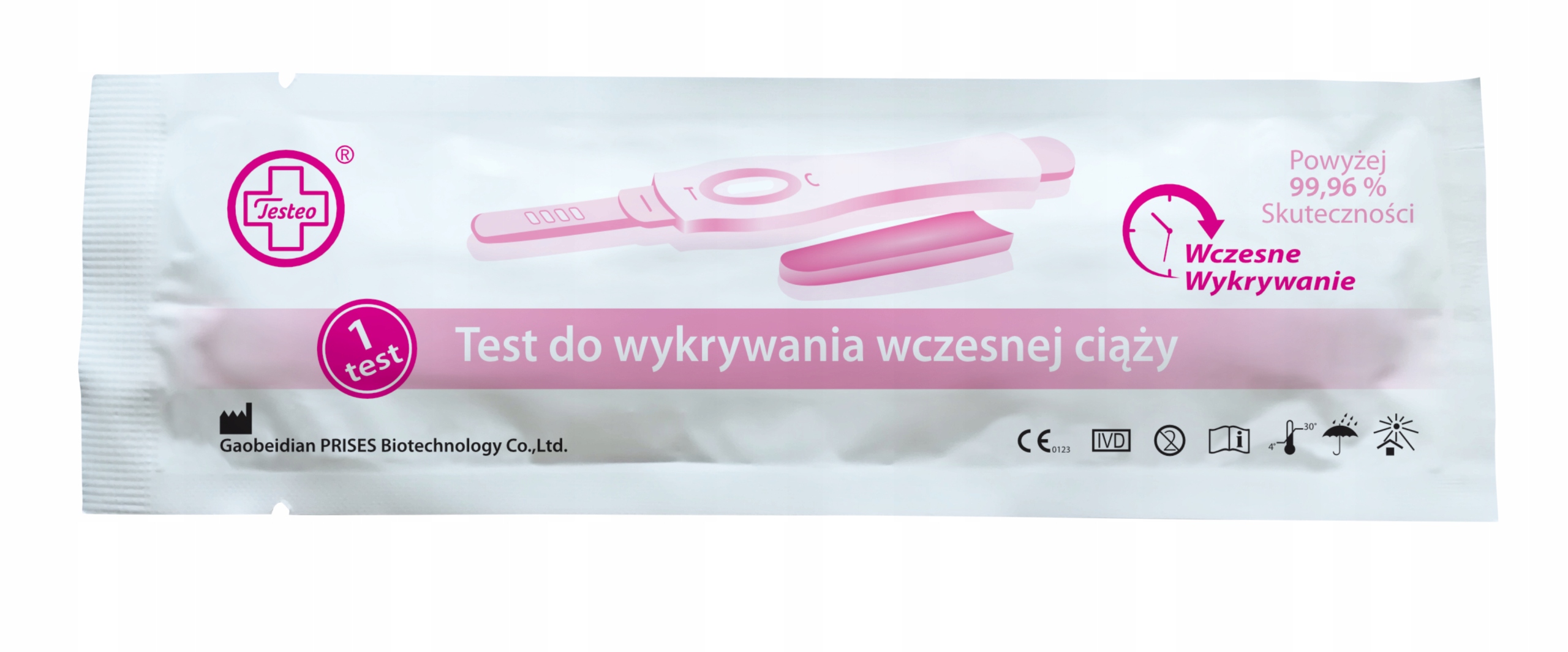 TEST CIĄŻOWY STRUMIENIOWY WCZESNA CIĄŻA 2 DNI. Marka Testeo