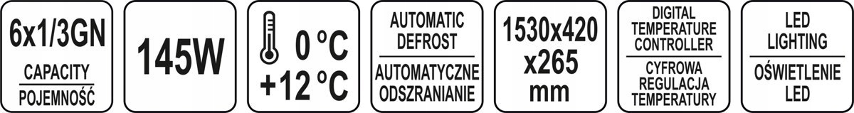 WITRYNA CHŁODNICZA PRZESZKLONA 6x 1/3 153x42 YATO Materiał drzwi szkło