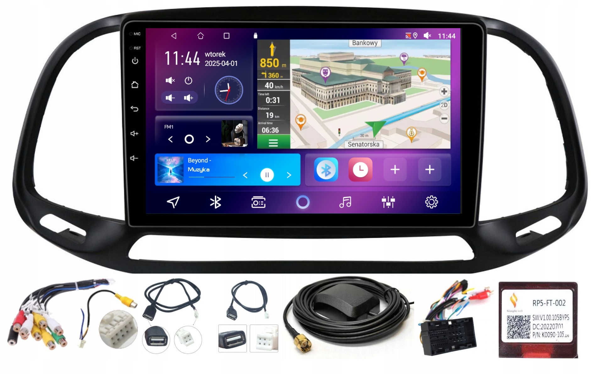 Autorádio S Navigací pro Fiat Doblo III 2015-2022, Bluetooth, Android, 6GB Ram, 128GB Rom