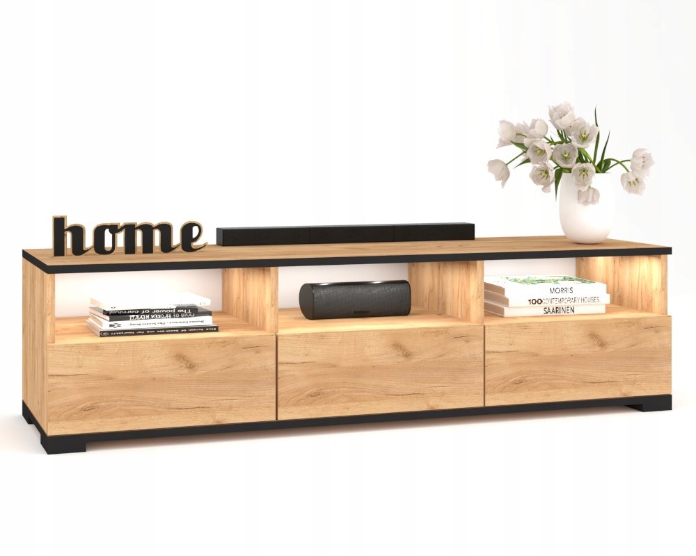 Rtv skříňka Komoda se zásuvkami Police do obývacího pokoje Hania Craft Černá 150 Led