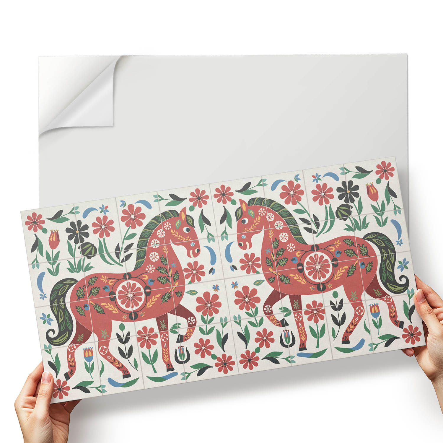 Balíček samolepících Pvc dlaždic Kůň obklopený květinami 6x60x30 cm