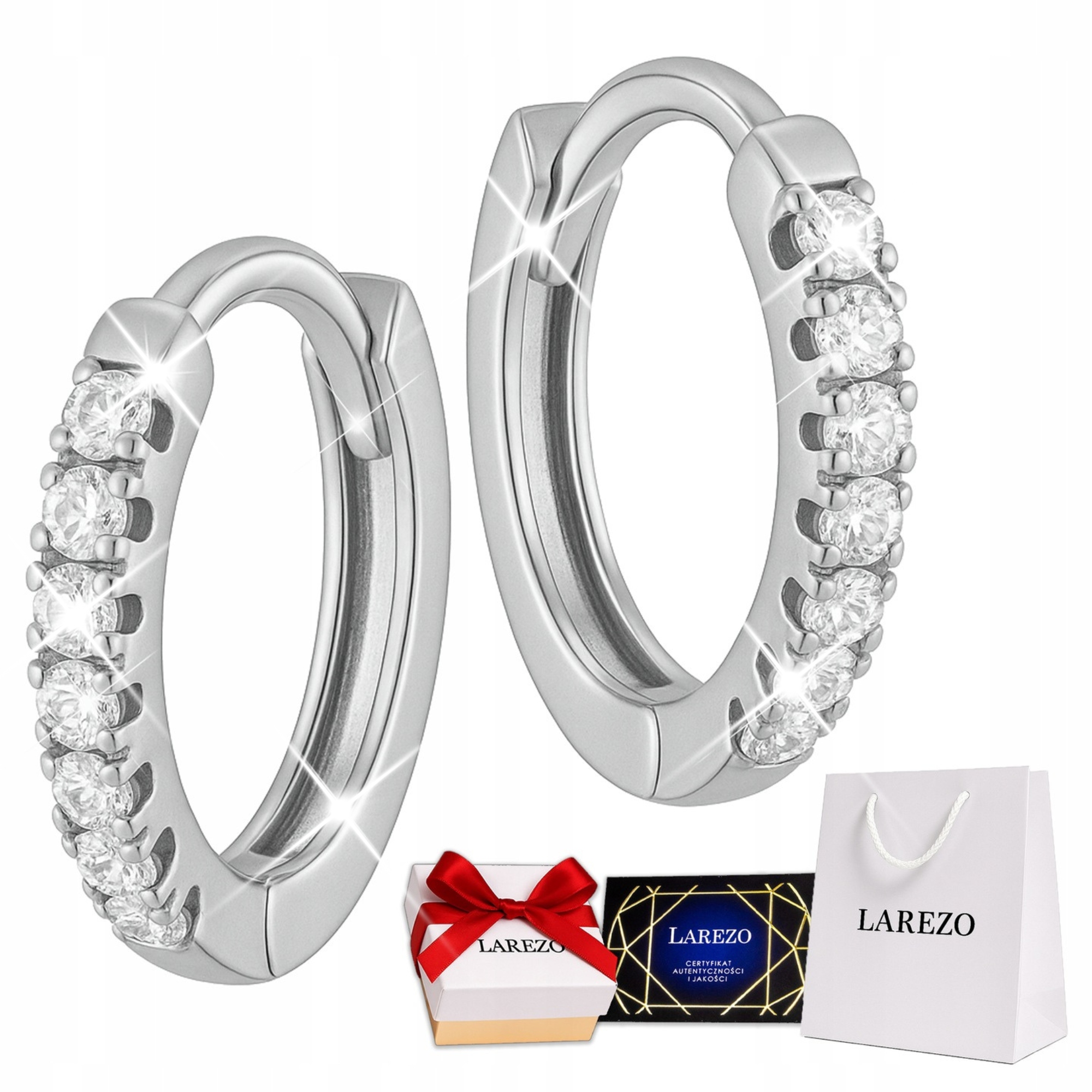 Kolczyki Srebrne Kółka Cyrkoniami Okrągłe na Biglu Srebro 925