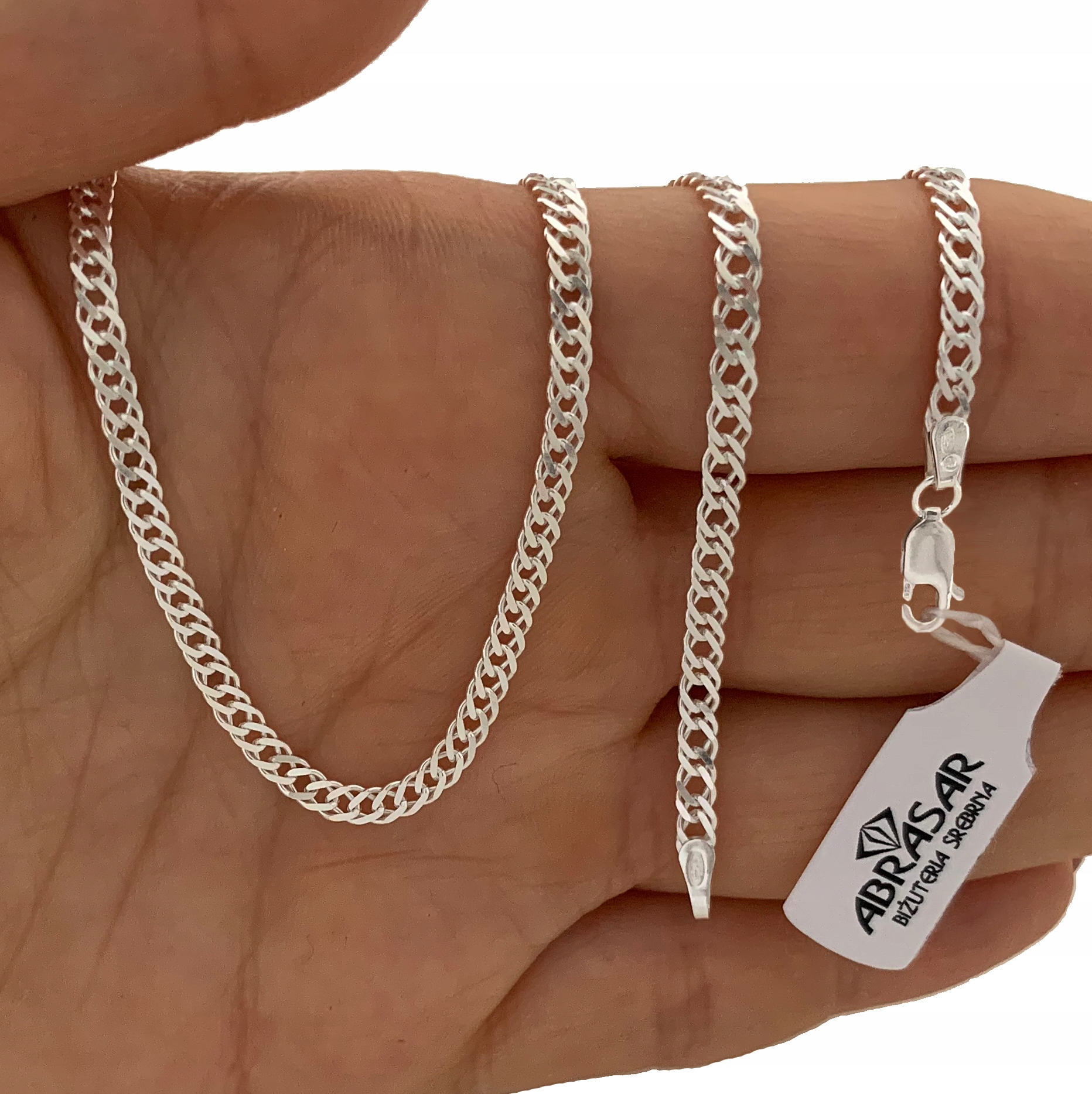 MĘSKI SREBRNY ŁAŃCUSZEK ROMBO 45cm DIAMENTOWANY SREBRO PRÓBA 925 Długość całkowita 45 cm