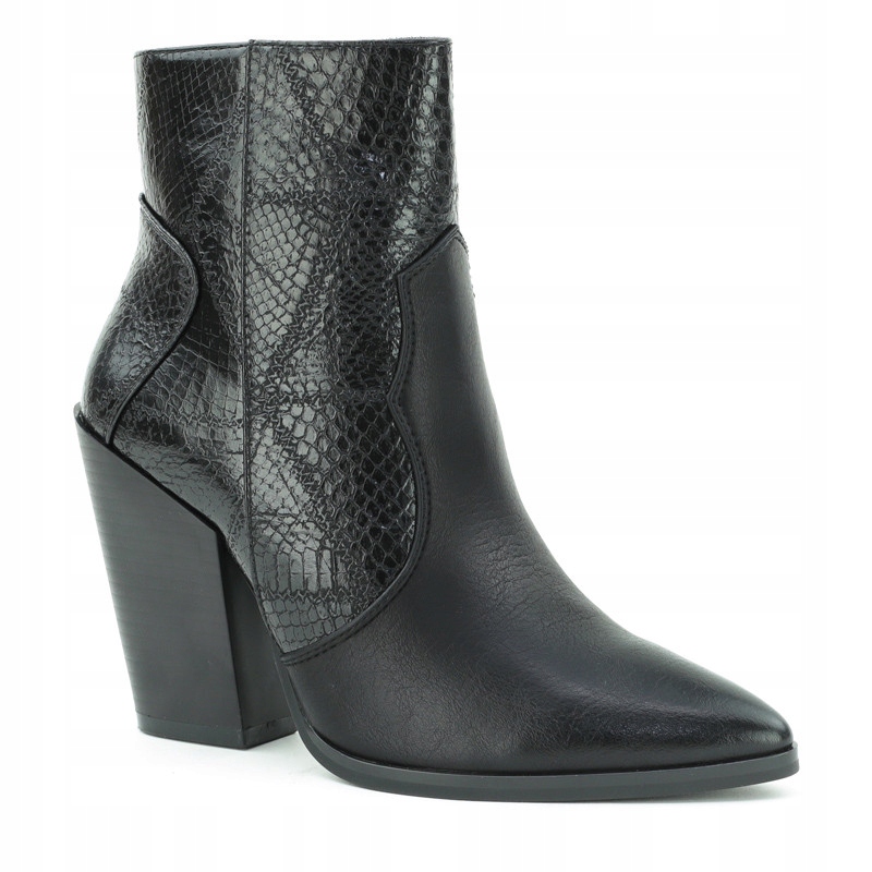 Černé dámské kotníkové boty s nízkými kovbojské boty na podpatku se špičkou