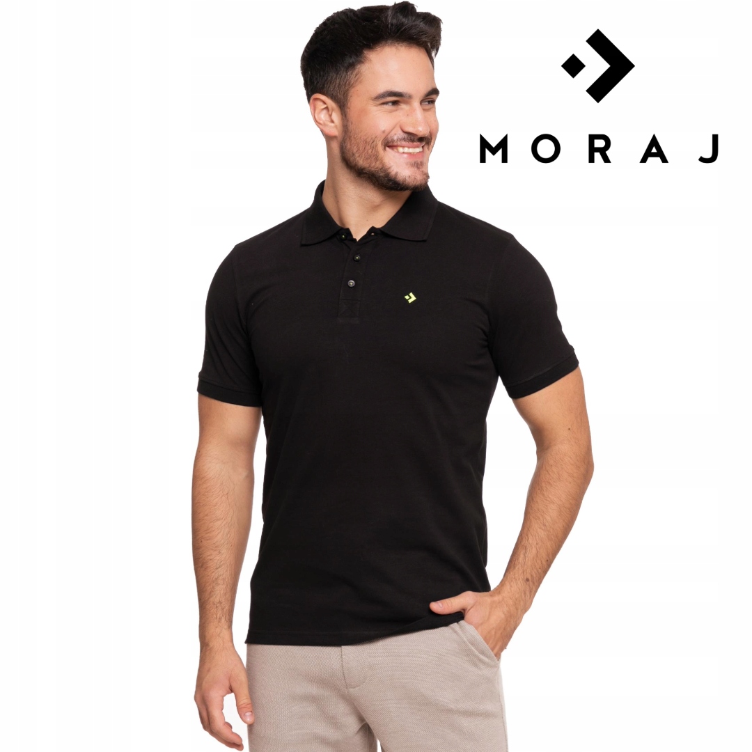KOSZULKA POLO MĘSKA PREMIUM CZARNA BAWEŁNIANA KLASYCZNA MORAJ R. M