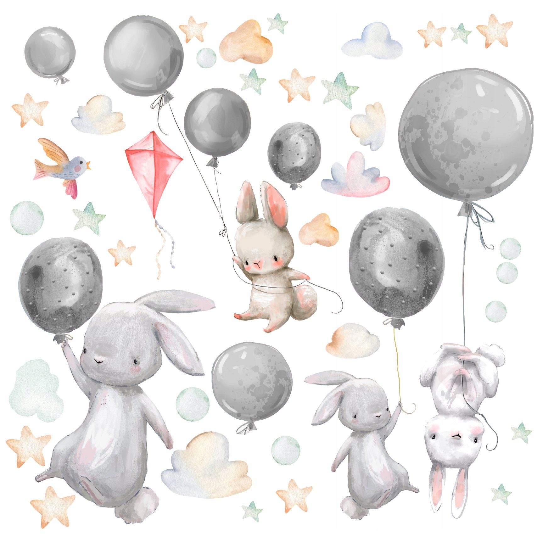 

Naklejki na ścianę Króliczki balony dzieci szare