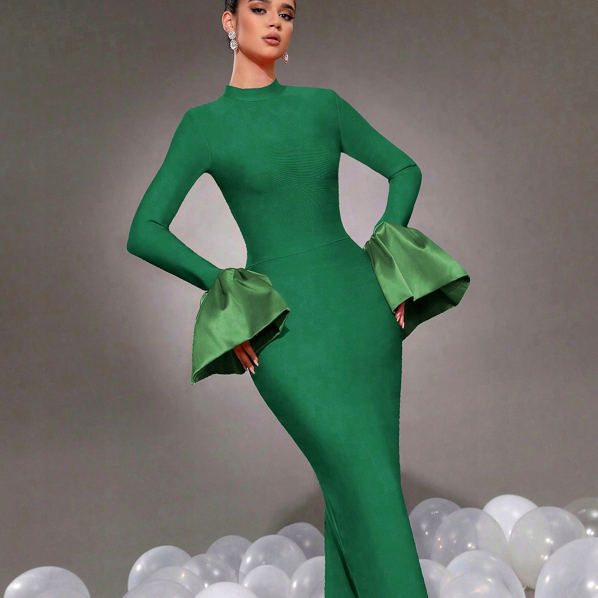 Šaty Dámské Společenské Bodycon Slim s Rozšířenými Rukávy S 36
