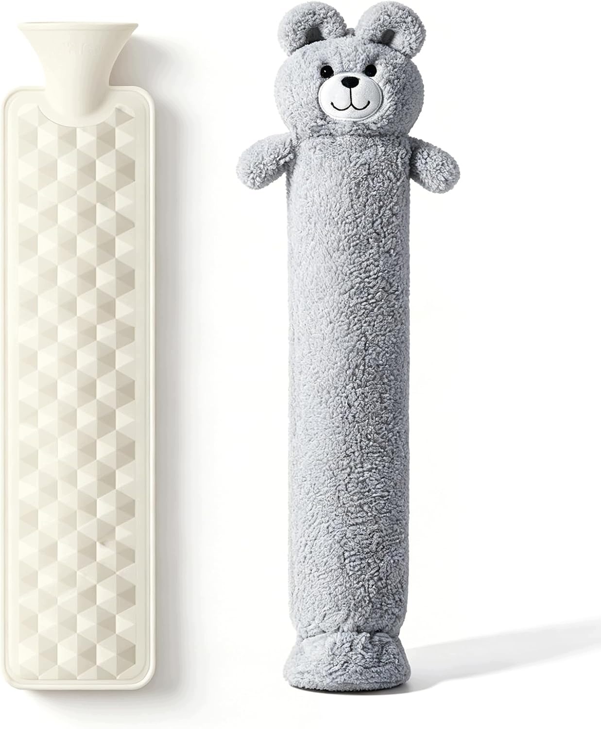 Termofor 2 l z poszewką szary miś 90 cm długi na kark i do łóżka