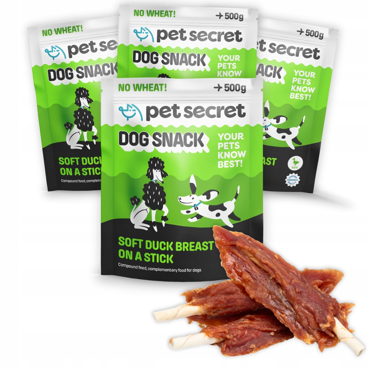 Psí pamlsek 4x500g Měkká kachní prsa na tyčince Pet Secret Filety
