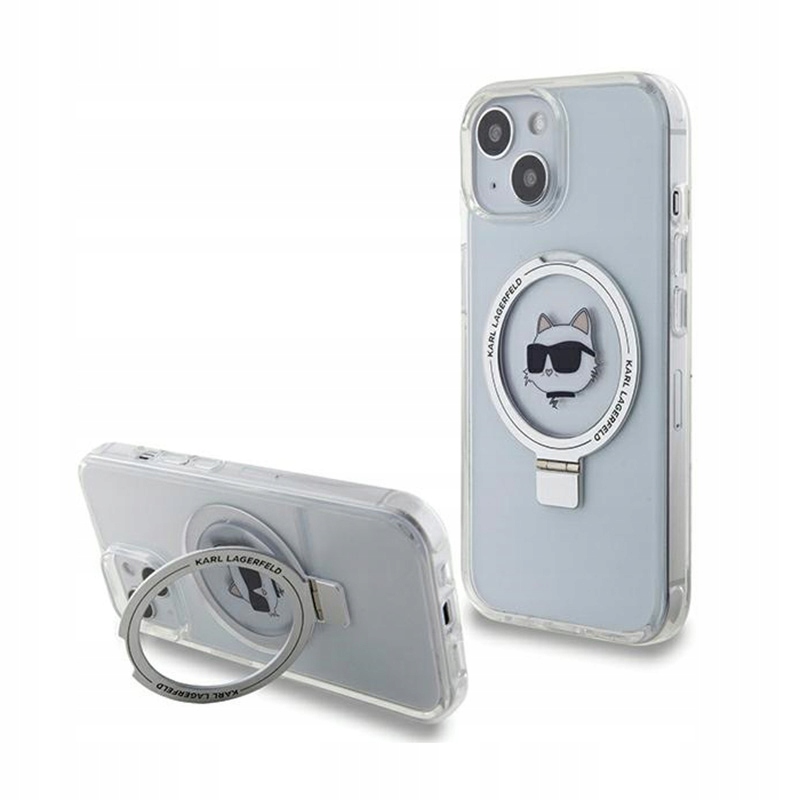 Karl Lagerfeld Ring Stand Choupette Head MagSafe Pouzdro pro iPhone 15 (bílé)