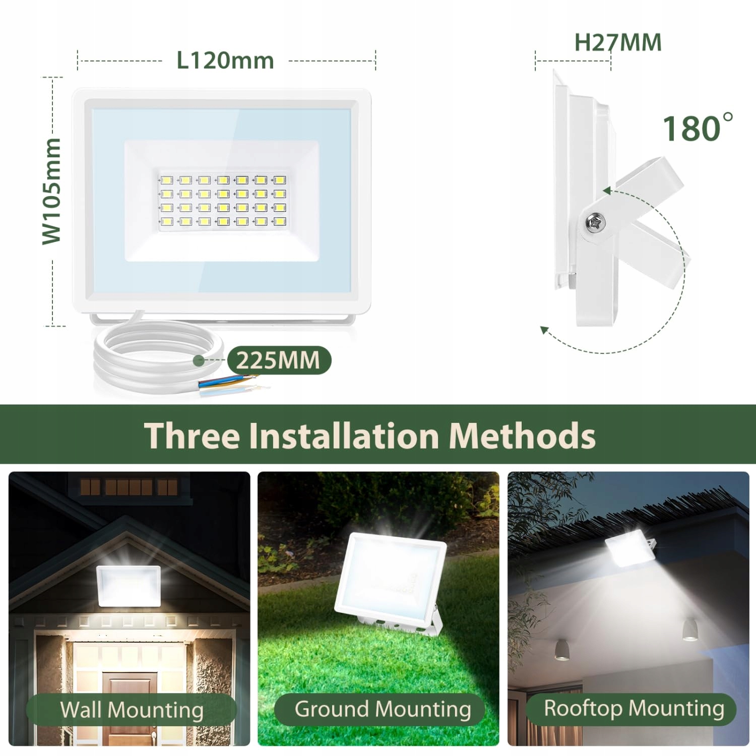 Reflektor Zewnętrzny Zimny Biały | 20W 1650LM IP65 Ogród Garaż AIGOSTAR — miniatura 6