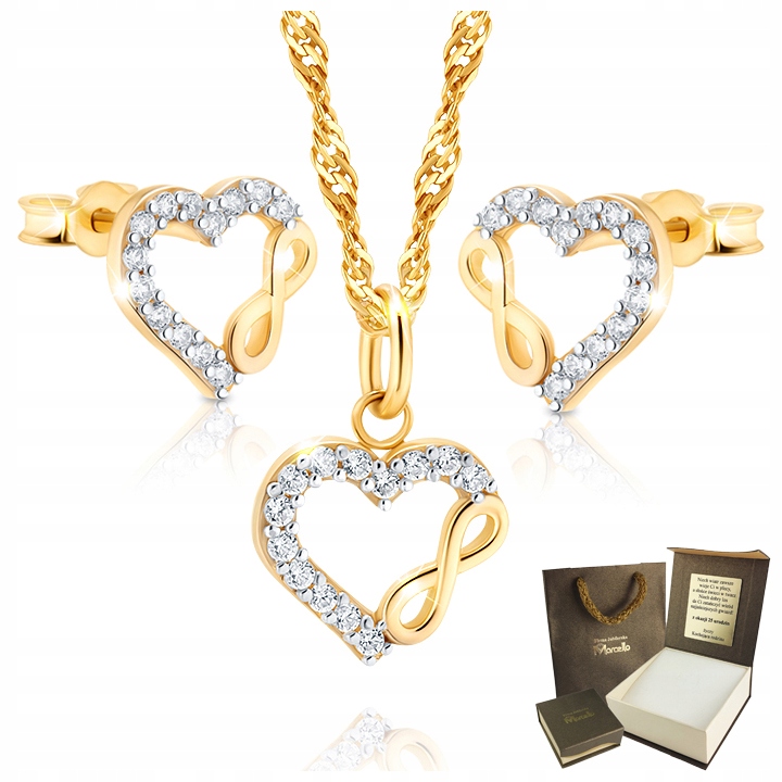 

Złoty Komplet Naszyjnik Kolczyki Serca Infinity