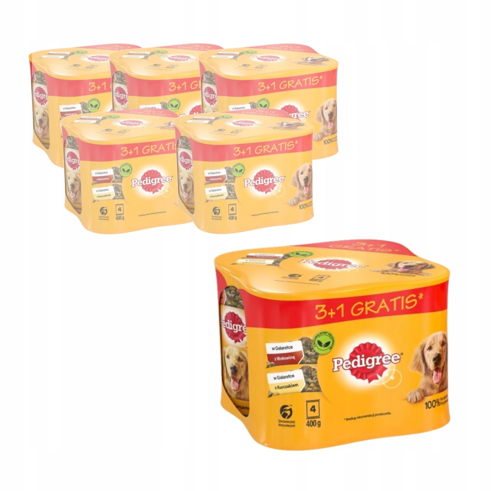Zestaw 6X Pedigree 3+1 Galaretka Z Wołowiną I Kurczakiem 4X400G