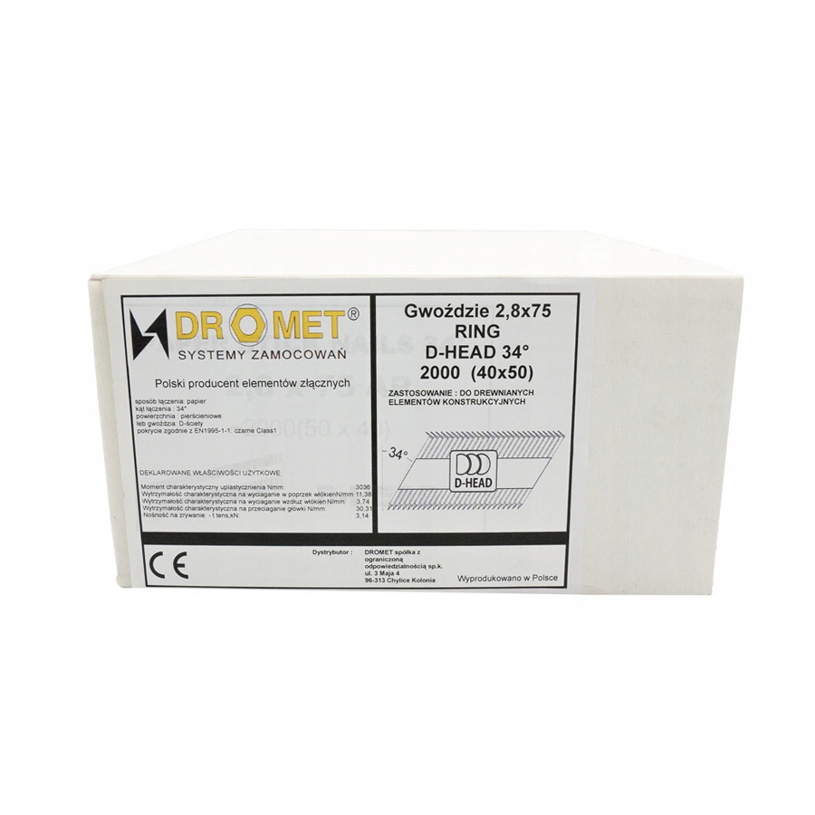 Gwoździe do gwoździarki 2,8x75 pierścieniowe 2tys. Marka Dromet