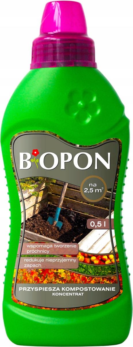 BIOPON KOMPOSTER PŁYN NAWÓZ PRZYSPIESZA KOMPOSTOWANIE NA KOMPOST 0,5 L
